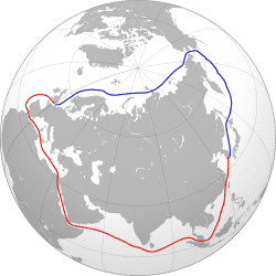 Northern Sea route mapped in blue