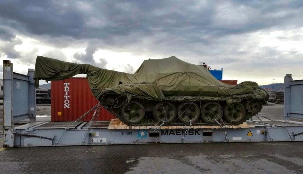 Military Tank loaded on a flat rack