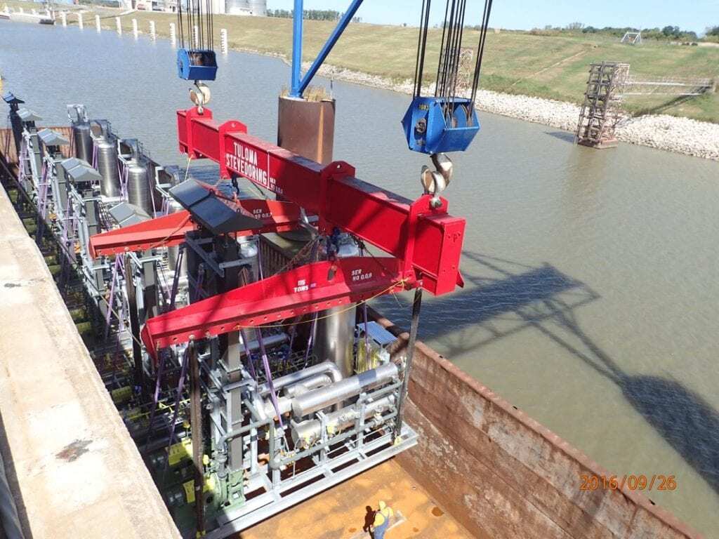 24 feet high modules from Oklahoma via barge down the Mississippi River to Baytown, TX via the Gulf