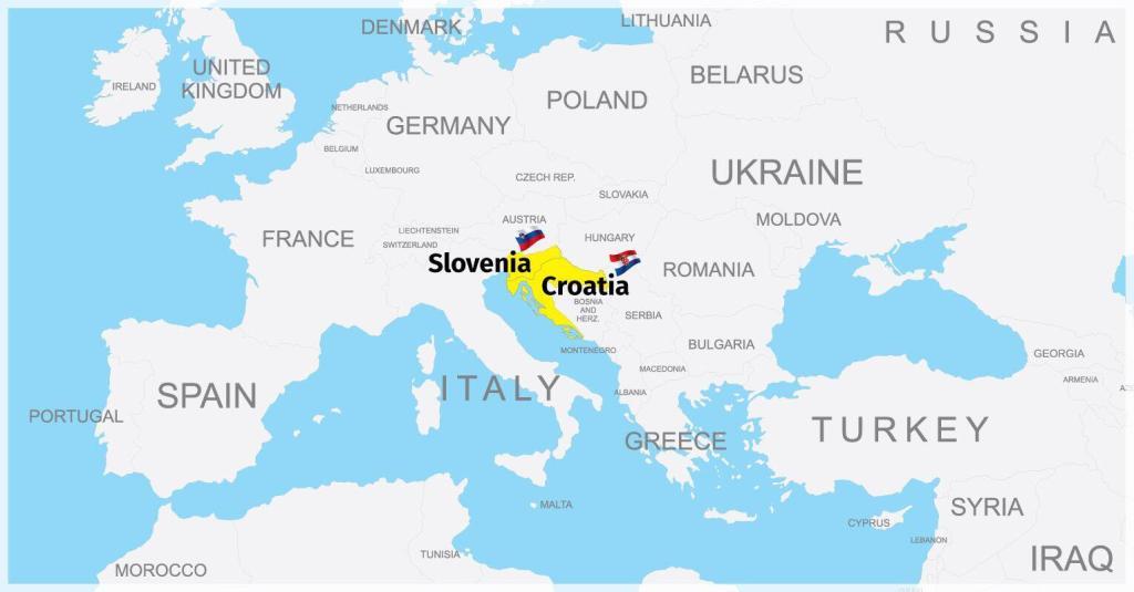 Map of Slovenia and Croatia.