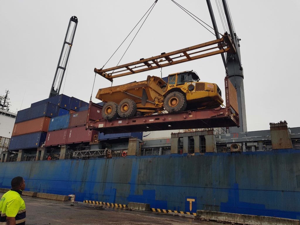 Loading a truck onto a ship