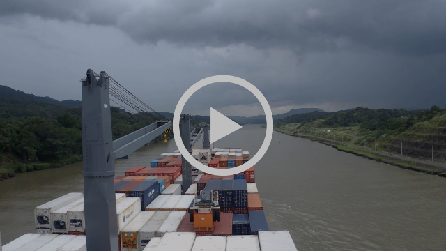 Moving along the Panama Canal in rainy weather