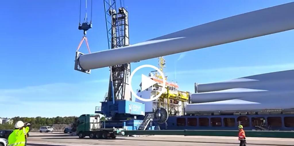 Discharging Wind Turbine Blades at Port of Oskarshamn, East Coast of Sweden