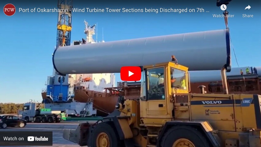 Port of Oskarshamn - Wind Turbine Tower Sections being Discharged
