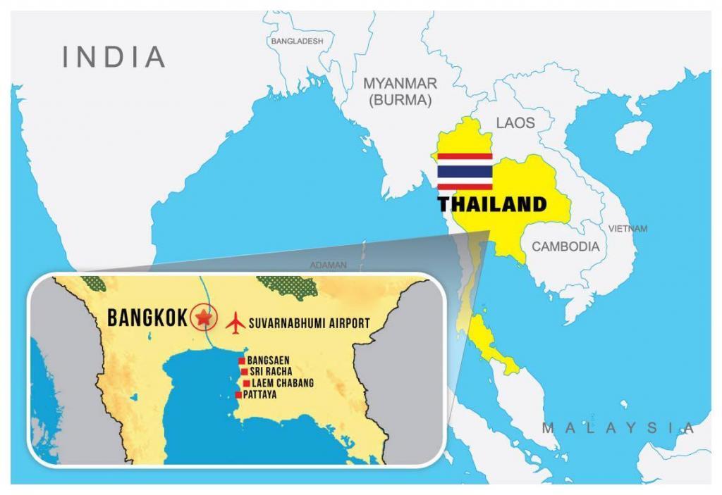 Map of region around Bangsaen, Thailand 