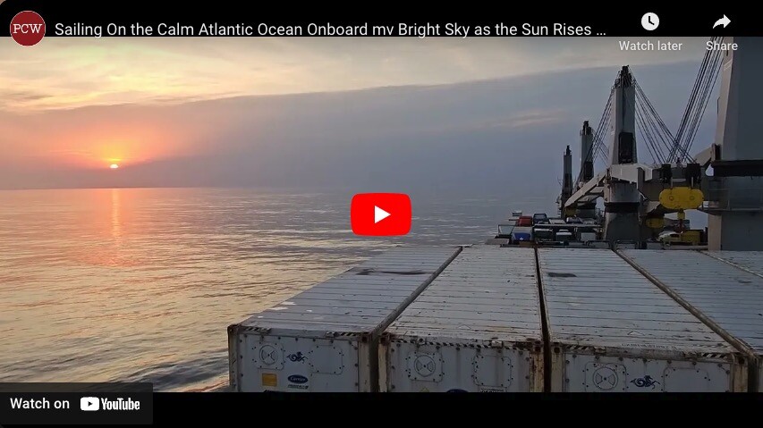 Featured Video for PCW - Sailing on mv Bright Sky at Sunrise over the calm Atlantic Ocean
