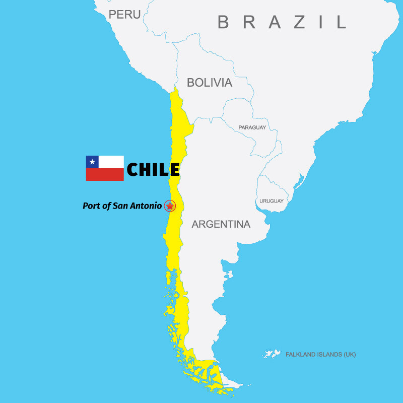 Map showing the location of Port of San Antonio Chile